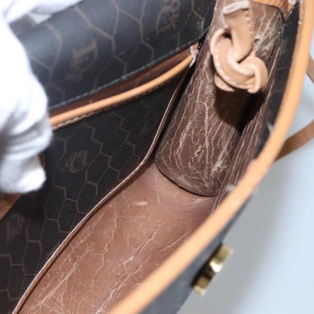 Christian Dior Honeycomb Canvas Shoulder Bag PVC Black Gold Auth BA558 - Picture 9 of 16